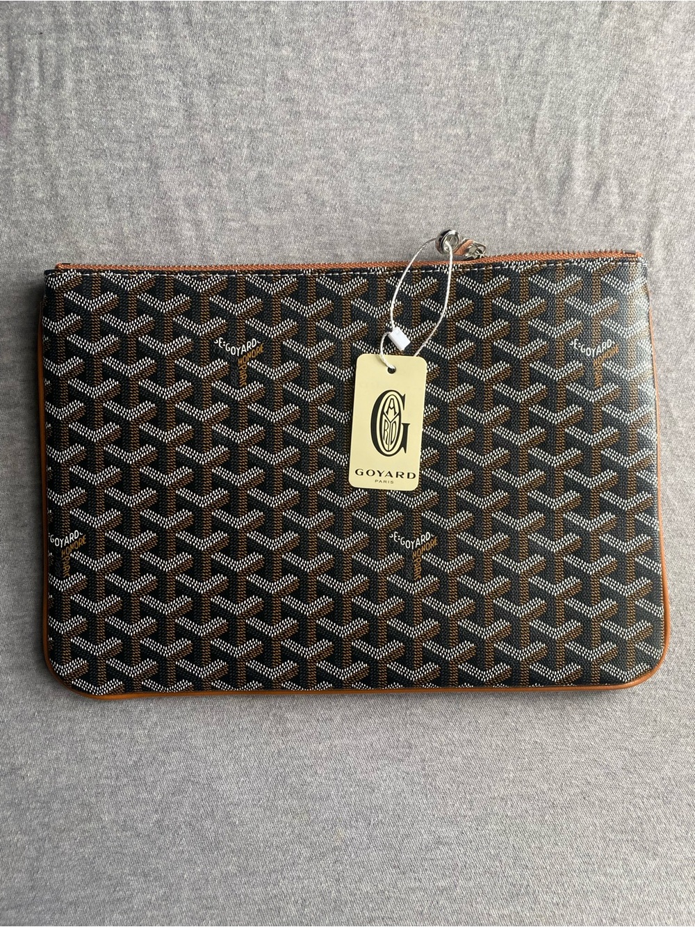 Goyard Black and Brown Goyardine Flat Zip Pouch